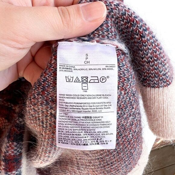 Banana Republic Orange Blue Plaid V Neck Wool Mohair Sweater Small - Picture 8 of 9